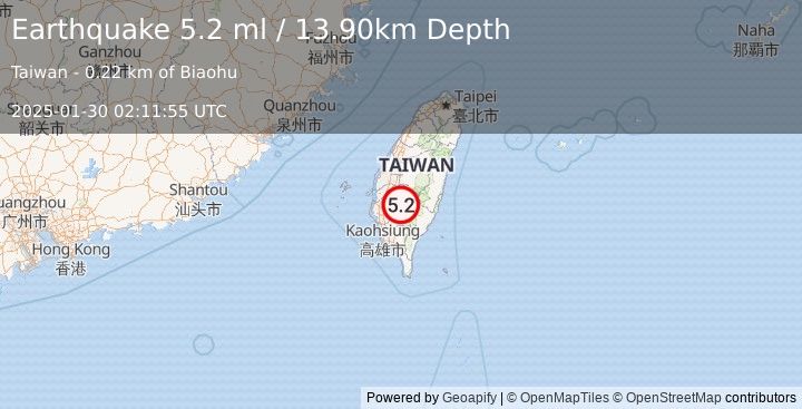 Earthquake TAIWAN (5.2 ml) (2025-01-30 02:11:55 UTC)