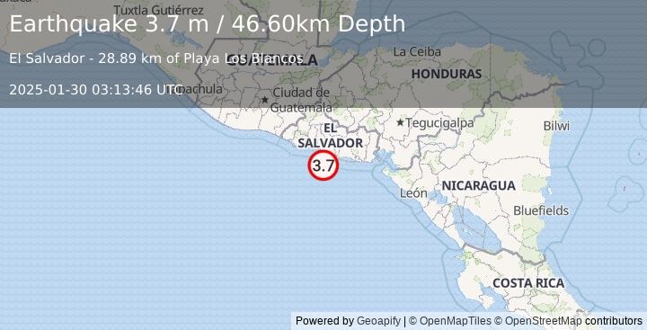 Earthquake OFFSHORE EL SALVADOR (3.7 m) (2025-01-30 03:13:46 UTC)