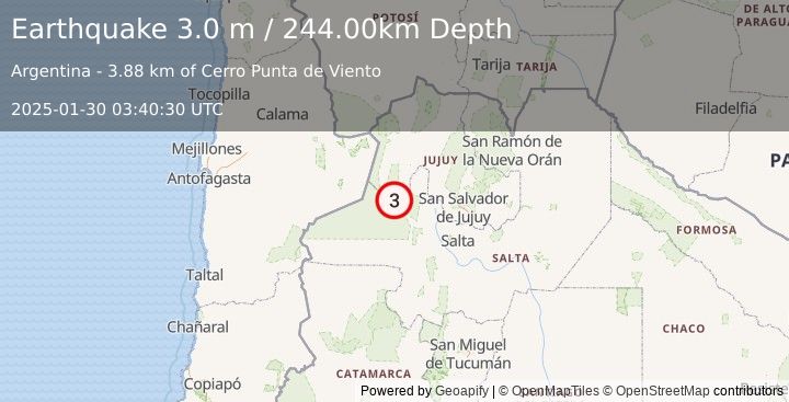 Earthquake JUJUY, ARGENTINA (3.1 ml) (2025-01-30 03:40:32 UTC)