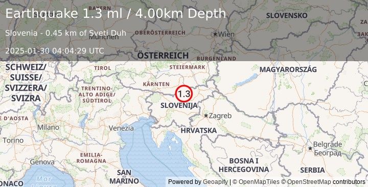 Earthquake SLOVENIA (1.3 ml) (2025-01-30 04:04:29 UTC)