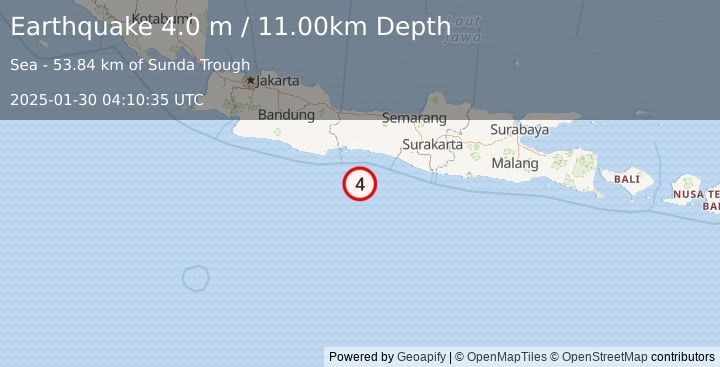 Earthquake JAVA, INDONESIA (4.0 m) (2025-01-30 04:10:35 UTC)