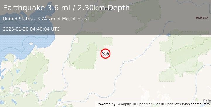 Earthquake CENTRAL ALASKA (5.3 mw) (2025-01-30 04:40:08 UTC)