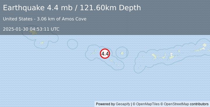 Earthquake RAT ISLANDS, ALEUTIAN ISLANDS (4.4 mb) (2025-01-30 04:53:11 UTC)