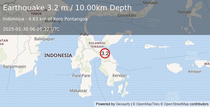 Earthquake SULAWESI, INDONESIA (3.2 m) (2025-01-30 06:06:32 UTC)