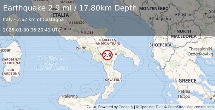 Earthquake SOUTHERN ITALY (2.9 ml) (2025-01-30 06:20:41 UTC)