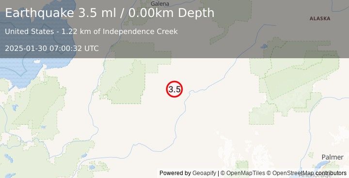 Earthquake CENTRAL ALASKA (3.5 ml) (2025-01-30 07:00:35 UTC)