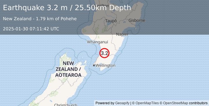 Earthquake NORTH ISLAND OF NEW ZEALAND (3.2 m) (2025-01-30 07:11:42 UTC)