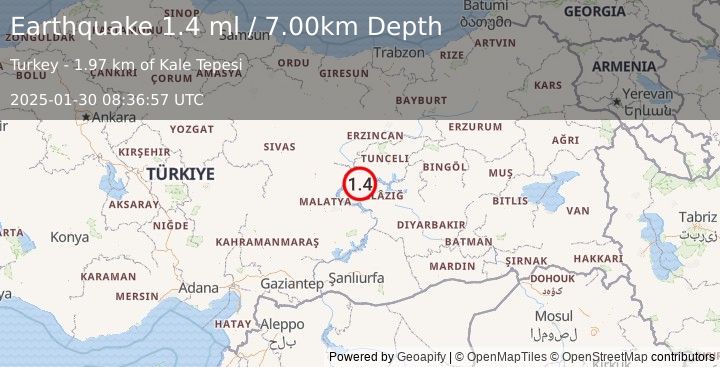 Earthquake EASTERN TURKEY (1.4 ml) (2025-01-30 08:36:57 UTC)