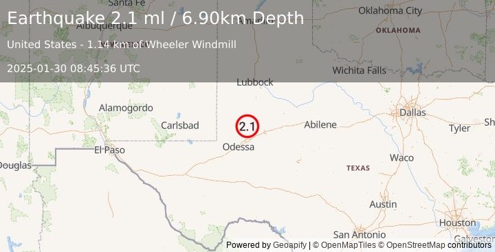 Earthquake WESTERN TEXAS (2.1 ml) (2025-01-30 08:45:36 UTC)