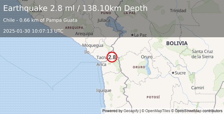 Earthquake TARAPACA, CHILE (2.8 ml) (2025-01-30 10:07:13 UTC)