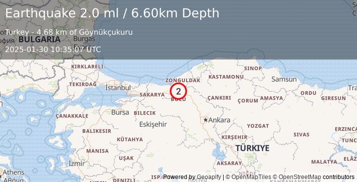 Earthquake WESTERN TURKEY (2.0 ml) (2025-01-30 10:35:07 UTC)