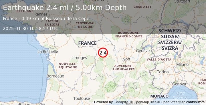 Earthquake FRANCE (2.4 ml) (2025-01-30 10:58:57 UTC)