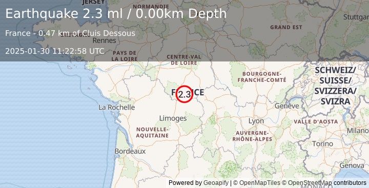 Earthquake FRANCE (2.3 ml) (2025-01-30 11:22:58 UTC)