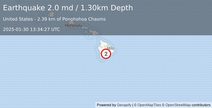 Earthquake ISLAND OF HAWAII, HAWAII (2.0 md) (2025-01-30 13:34:27 UTC)