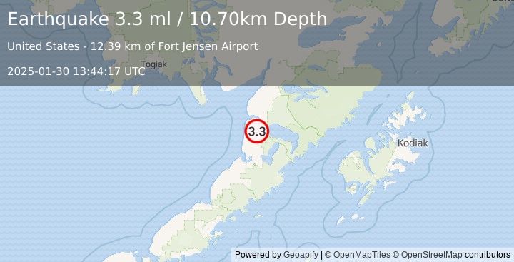 Earthquake ALASKA PENINSULA (3.3 ml) (2025-01-30 13:44:17 UTC)