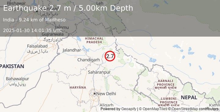 Earthquake UTTARANCHAL, INDIA (2.7 m) (2025-01-30 14:01:35 UTC)