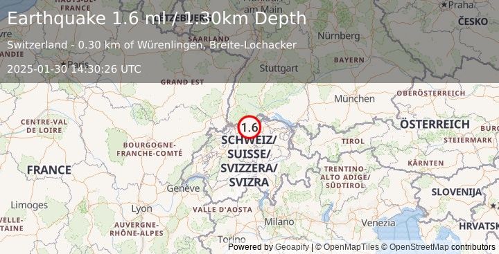 Earthquake SWITZERLAND (1.6 ml) (2025-01-30 14:30:26 UTC)