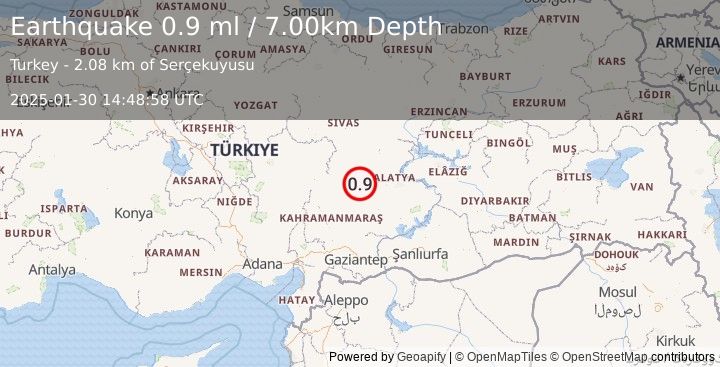 Earthquake CENTRAL TURKEY (0.9 ml) (2025-01-30 14:48:58 UTC)