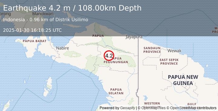 Earthquake PAPUA, INDONESIA (4.2 m) (2025-01-30 16:18:25 UTC)