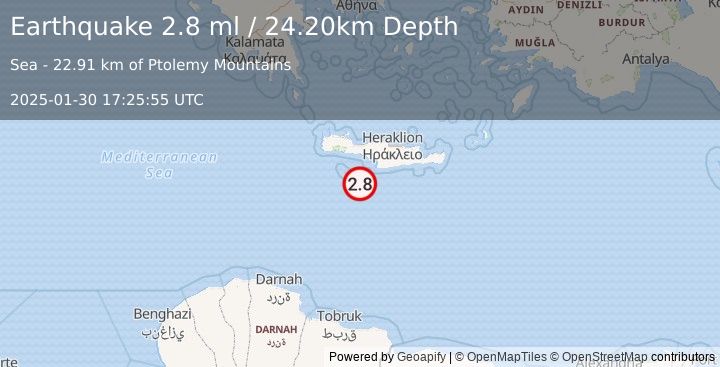 Earthquake CRETE, GREECE (2.8 ml) (2025-01-30 17:25:55 UTC)