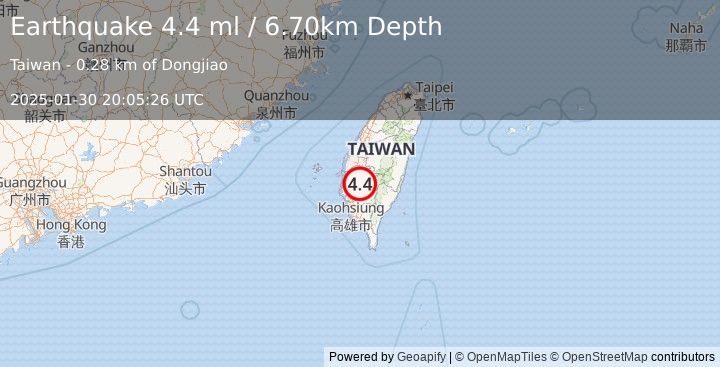 Earthquake TAIWAN (4.4 ml) (2025-01-30 20:05:26 UTC)