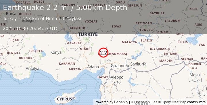 Earthquake CENTRAL TURKEY (2.2 ml) (2025-01-30 20:54:57 UTC)