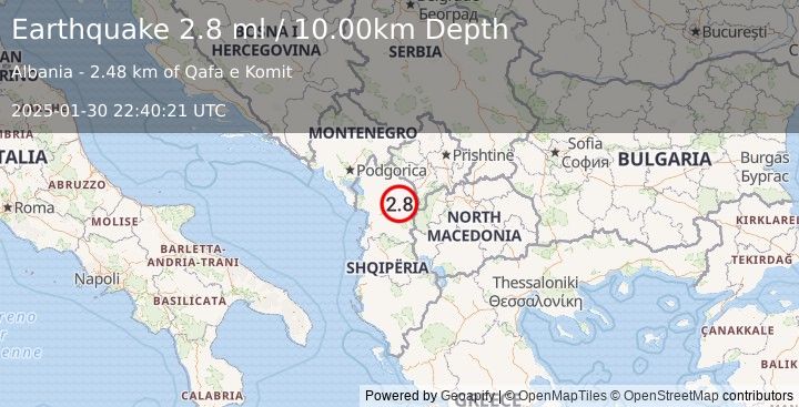 Earthquake ALBANIA (2.9 ml) (2025-01-30 22:40:23 UTC)