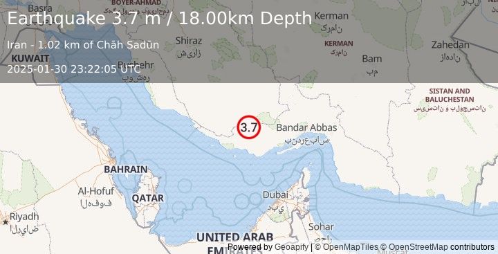 Earthquake SOUTHERN IRAN (3.7 m) (2025-01-30 23:22:05 UTC)