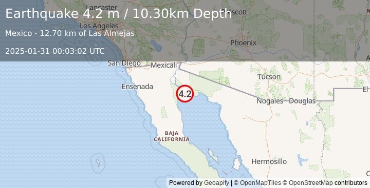 Earthquake GULF OF CALIFORNIA (4.2 m) (2025-01-31 00:03:02 UTC)