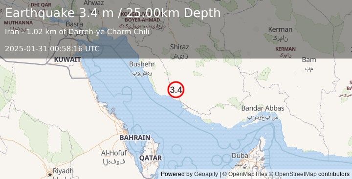 Earthquake SOUTHERN IRAN (3.4 m) (2025-01-31 00:58:16 UTC)