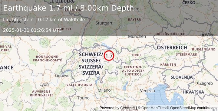 Earthquake LIECHTENSTEIN (1.7 ml) (2025-01-31 01:26:54 UTC)