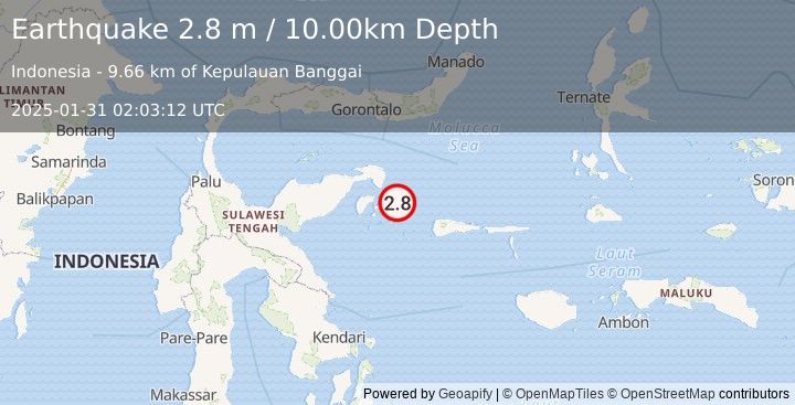 Earthquake SULAWESI, INDONESIA (2.8 m) (2025-01-31 02:03:12 UTC)