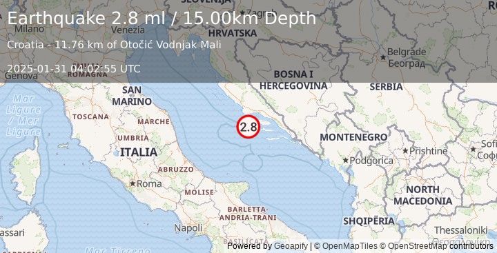 Earthquake ADRIATIC SEA (2.8 ml) (2025-01-31 04:02:55 UTC)