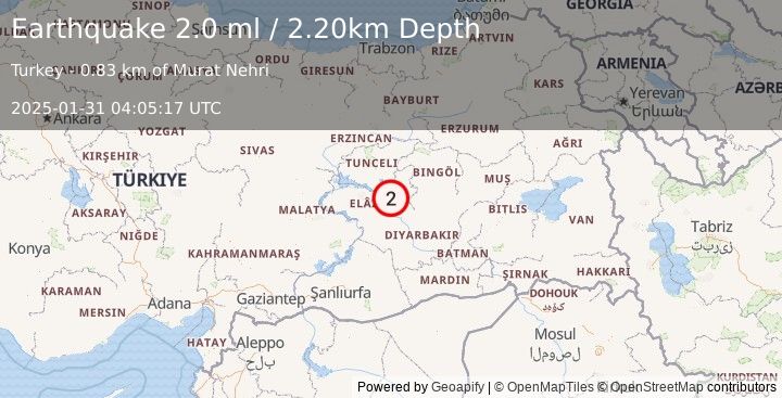 Earthquake EASTERN TURKEY (2.0 ml) (2025-01-31 04:05:17 UTC)