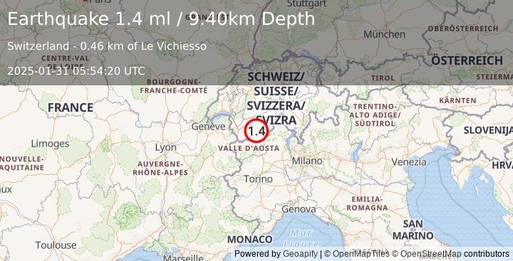 Earthquake SWITZERLAND (1.4 ml) (2025-01-31 05:54:20 UTC)