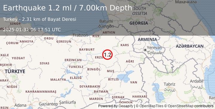 Earthquake EASTERN TURKEY (1.2 ml) (2025-01-31 06:17:51 UTC)