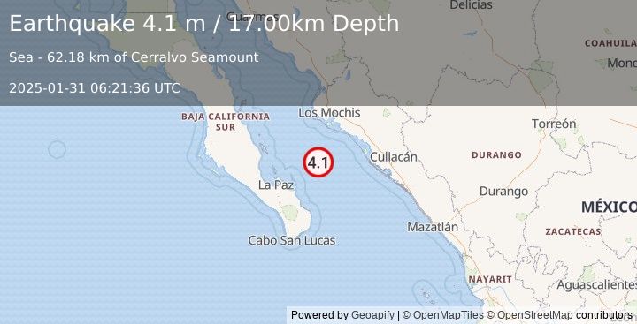 Earthquake GULF OF CALIFORNIA (4.1 m) (2025-01-31 06:21:36 UTC)