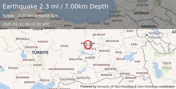 Earthquake EASTERN TURKEY (2.3 ml) (2025-01-31 06:43:20 UTC)