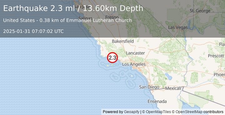 Earthquake SOUTHERN CALIFORNIA (2.2 ml) (2025-01-31 07:07:02 UTC)