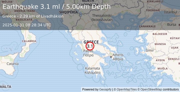 Earthquake GREECE (3.1 ml) (2025-01-31 08:28:34 UTC)