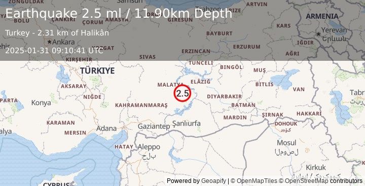 Earthquake EASTERN TURKEY (2.5 ml) (2025-01-31 09:10:42 UTC)