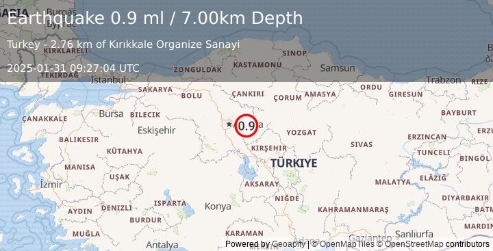 Earthquake CENTRAL TURKEY (0.9 ml) (2025-01-31 09:27:04 UTC)