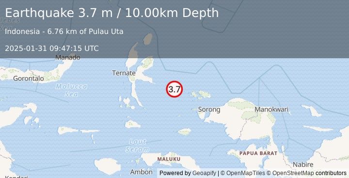 Earthquake HALMAHERA, INDONESIA (3.7 m) (2025-01-31 09:47:15 UTC)