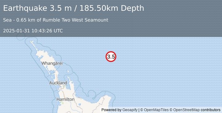 Earthquake OFF E. COAST OF N. ISLAND, N.Z. (3.5 m) (2025-01-31 10:43:26 UTC)