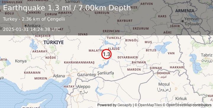 Earthquake EASTERN TURKEY (1.3 ml) (2025-01-31 14:24:38 UTC)