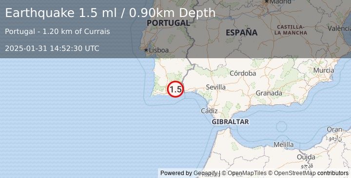 Earthquake PORTUGAL (1.5 ml) (2025-01-31 14:52:30 UTC)