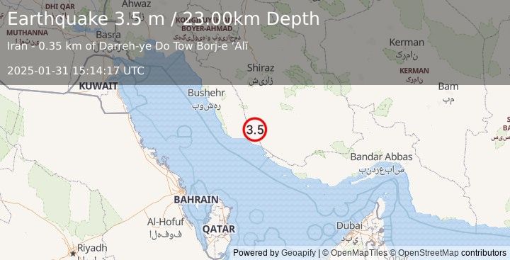 Earthquake SOUTHERN IRAN (3.5 m) (2025-01-31 15:14:17 UTC)