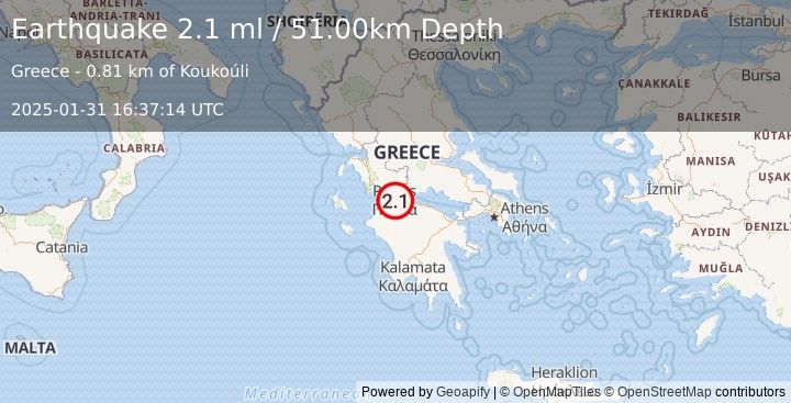 Earthquake DODECANESE ISLANDS, GREECE (3.0 ml) (2025-01-31 16:37:34 UTC)