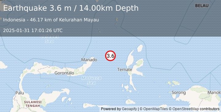 Earthquake MOLUCCA SEA (3.6 m) (2025-01-31 17:01:26 UTC)