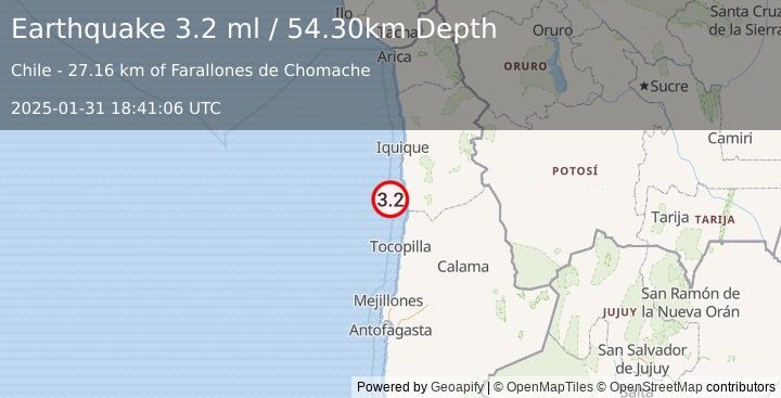 Earthquake OFFSHORE ANTOFAGASTA, CHILE (3.2 ml) (2025-01-31 18:41:06 UTC)